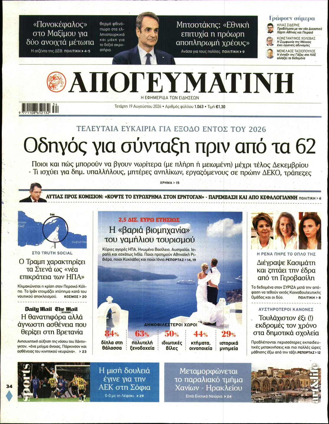 παρARTημα: Πρωτοσέλιδα εφημερίδων της Τετάρτης 19 Αυγούστου 2026